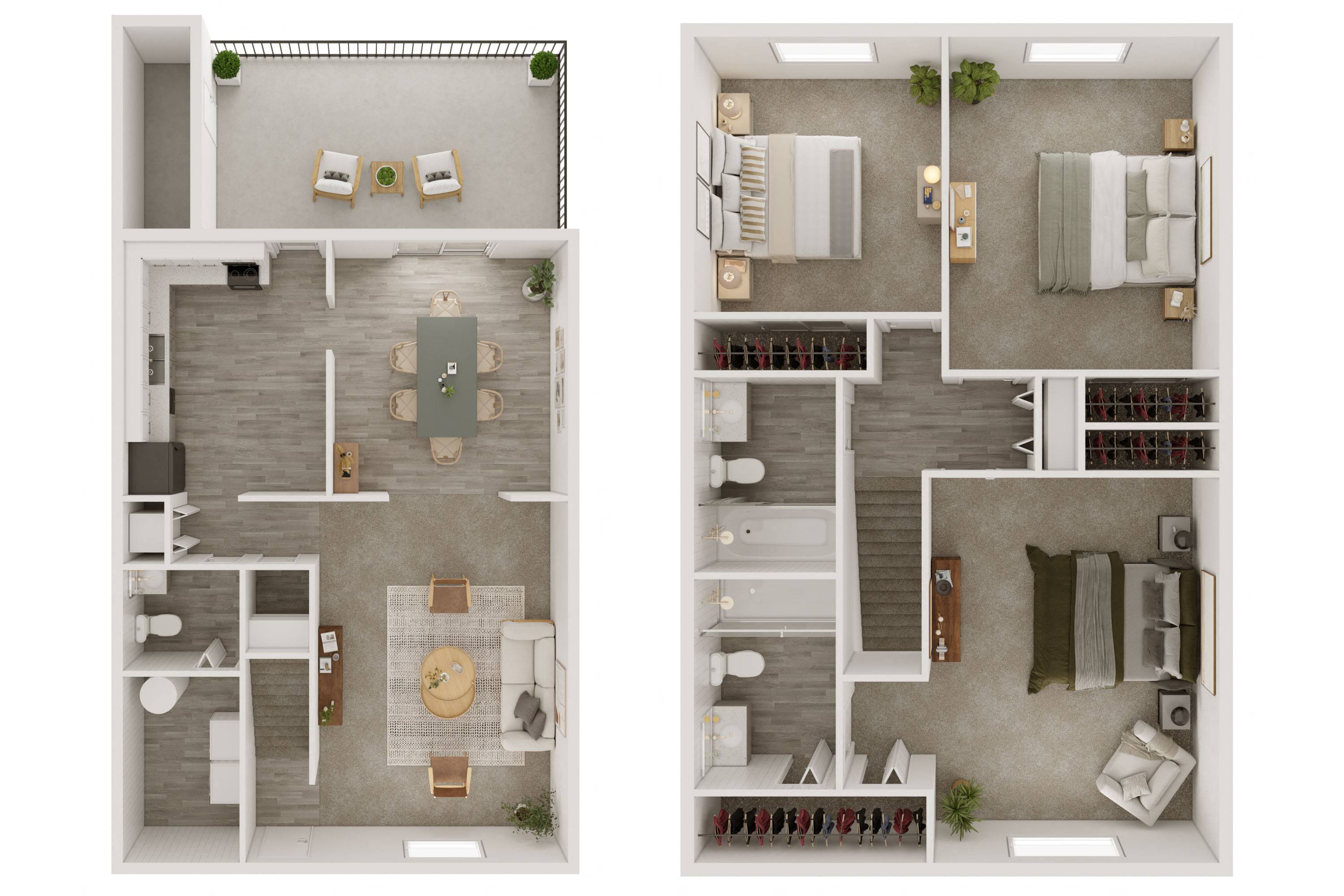 Floor plan for 3 beds, 2.5 baths, 1595 sqft